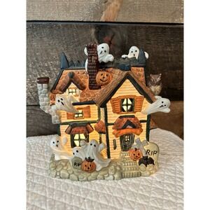 Halloween Village Ghosts Pumpkins Vintage Spooky House Lighted